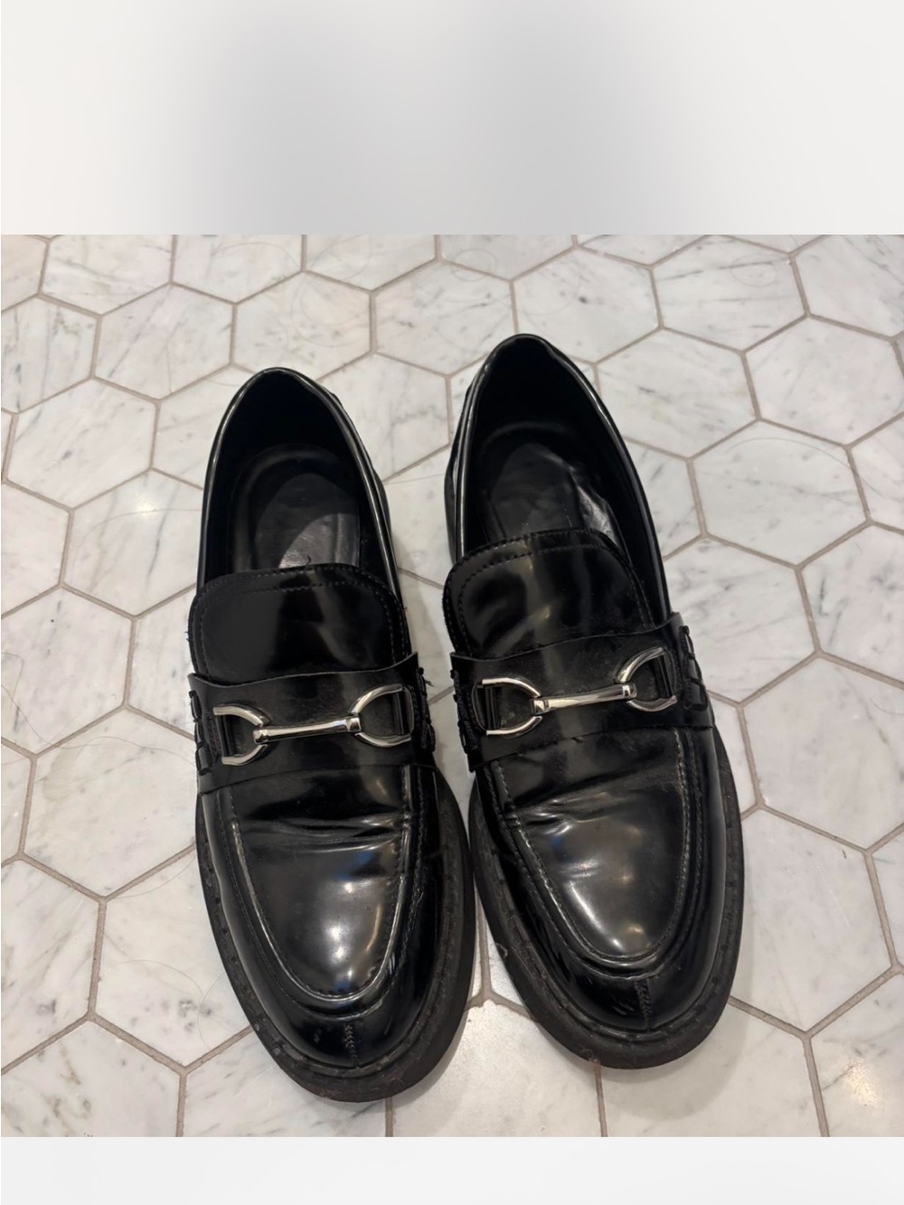 Zara Black Leather Horsebit Loafers
